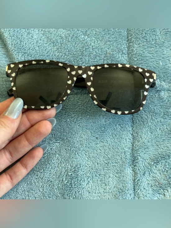 Saint Laurent SL51/F 009 Black Silver Glitter Heart Sunglasses YSL Rare main image 10